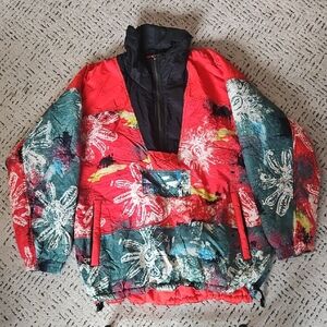 Men's Vibrant Red and Multicolor Ski Jacket